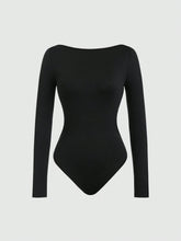 Women's Solid Color Scoop Neck Backless Bodysuit, Long Sleeve